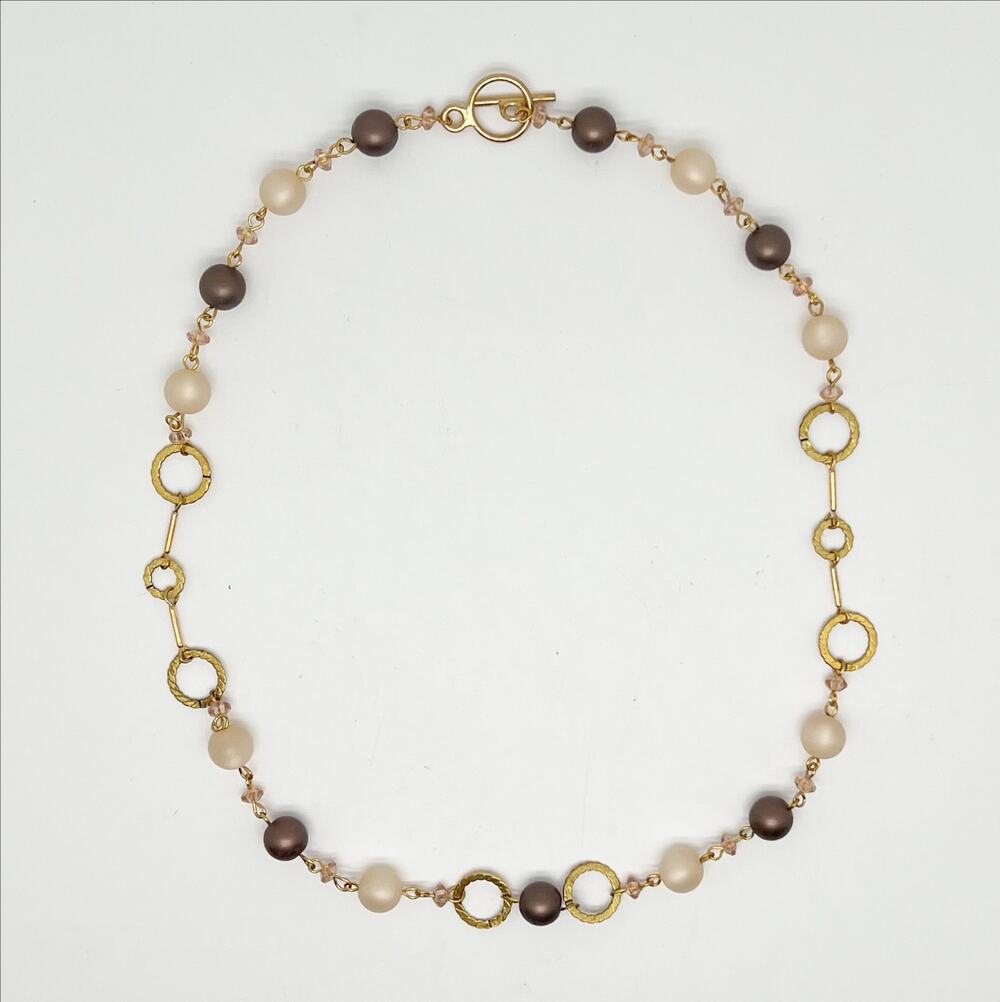 Handmade Beaded and Gold Tone Chain Link Necklace Handcrafted Artisan